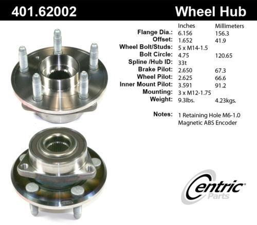 Centric 401.62002 front wheel bearing & hub assy-premium hub assembly