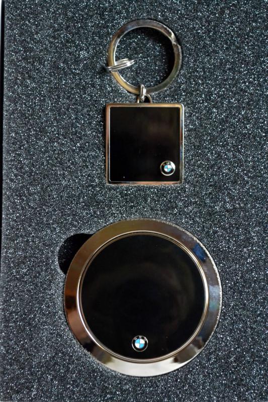 Bmw keyring & mirror compact gift set ~ nib ~ silver tone & black ~ bmw logo