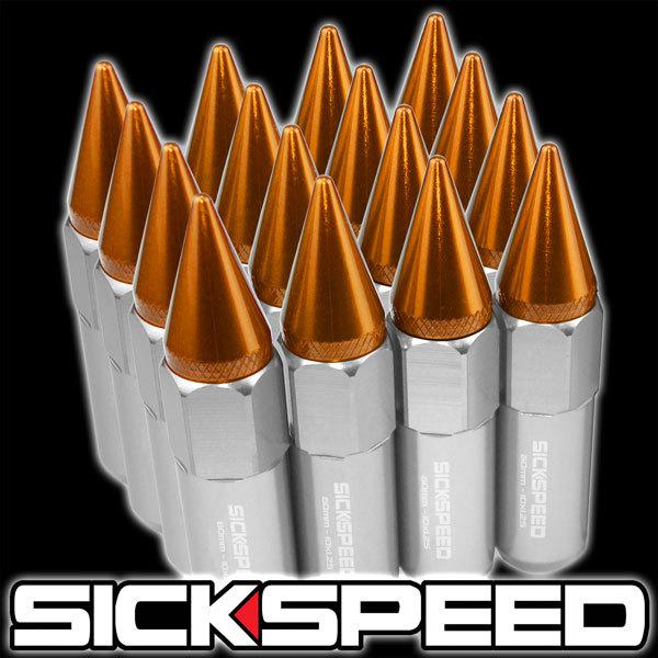 16 polished/orange spiked 60mm  aluminum extended tuner lug nuts wheel 10x1.25 f