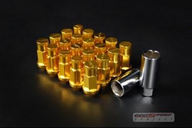 Godspeed t-4 racing lug nuts 50mm 20 piece w / lock m12 x 1.25 gold fit: nissan