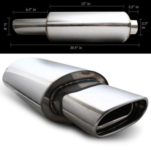 Square euro style 2.5" inlet/5.5" outlet muffler exhaust with oval tip chrome