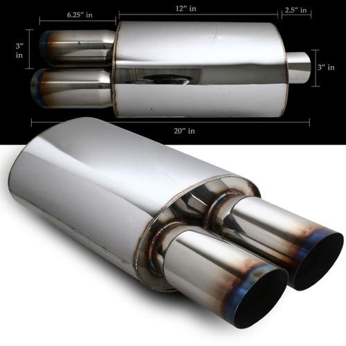 High quality t-304 stainless dual 3" slant burn tips/3"inlet muffler