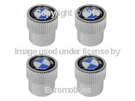 Bmw wheel valve stem cap set w/ 'roundel' logo oem (x4) e28 e30 e36 e39 e46 e53