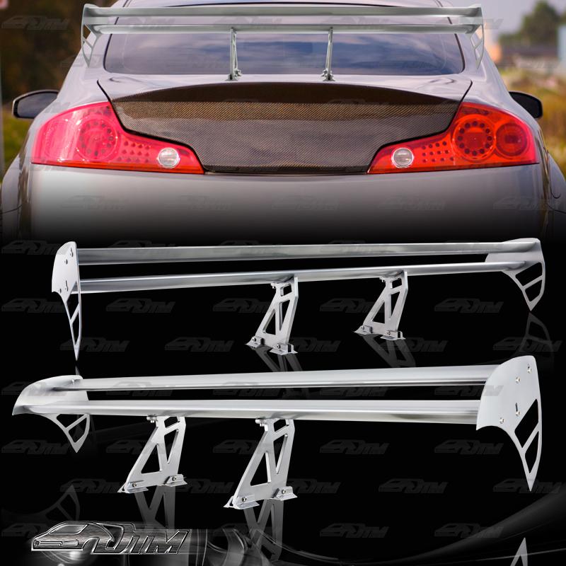 Silver glossy double deck aluminum 55 inch gt style rear trunk spoiler wing