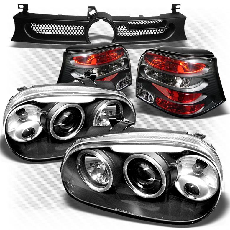 99-06 golf black halo projector headlights + atlezza tail lights + front grille