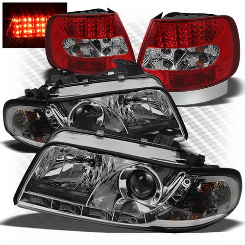 96-99 a4 drl led projector headlights + r/c philips-led perform tail lights set