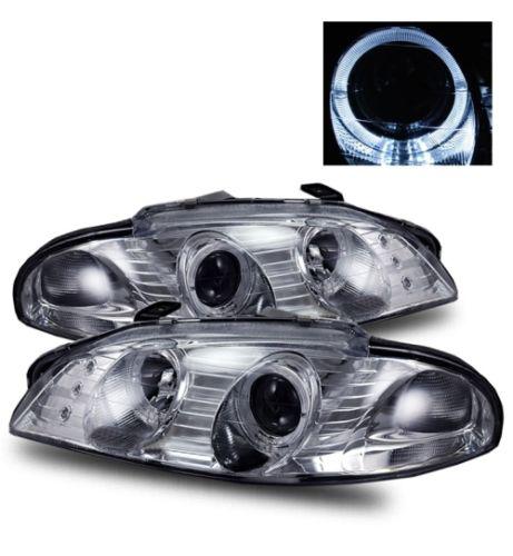 97-99 mitsubishi eclipse led single halo angel clear chrome projector headlights