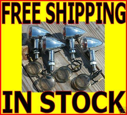 Smoked tiny deuce chrome bullet turn signals kit harley bobber chopper custom