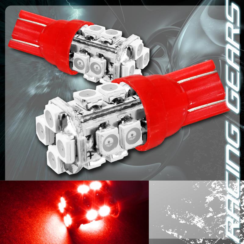 2x red smd 12 led 12v t10 wedge light bulb interior license plate / side marker