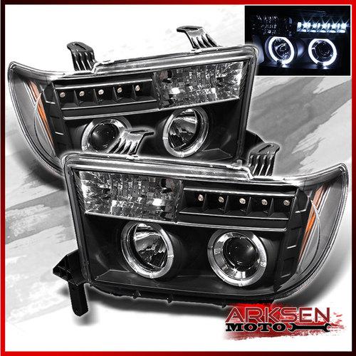 Black 07-13 tundra sequoia dual halo projector drl led headlights lamps pair set