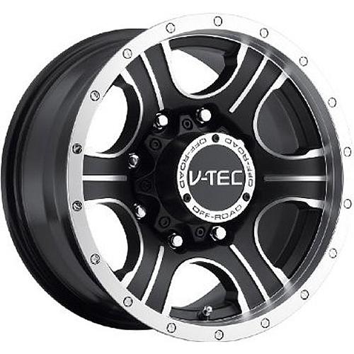 16x8 machined black v-tec assassin 5x4.75 +0 rims terra grappler