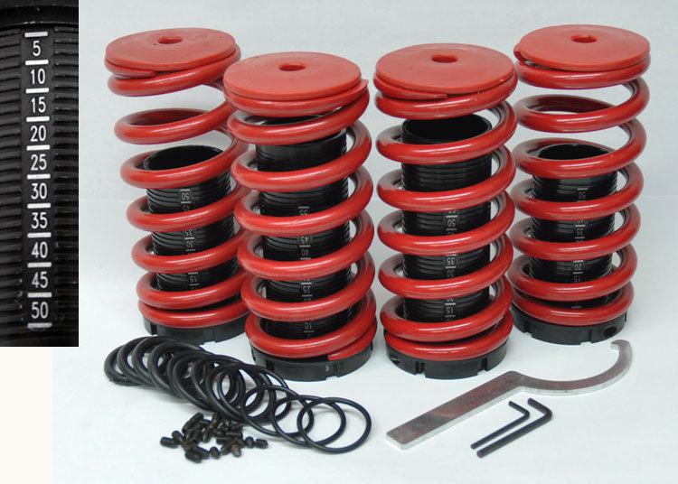 Honda adjustable 0-4" red suspension coilovers lowering springs kit w/ scale