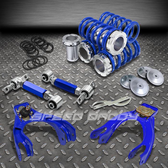 0"-3" coilover springs+4pc front+rear camber arm/kit 92-95 honda civic/dc2 blue