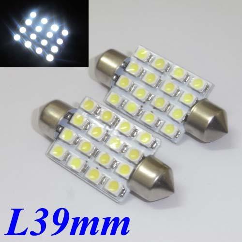 2pcs 6000k 39mm 16-smd led car lights 578 564 de4410 interior dome map room bulb