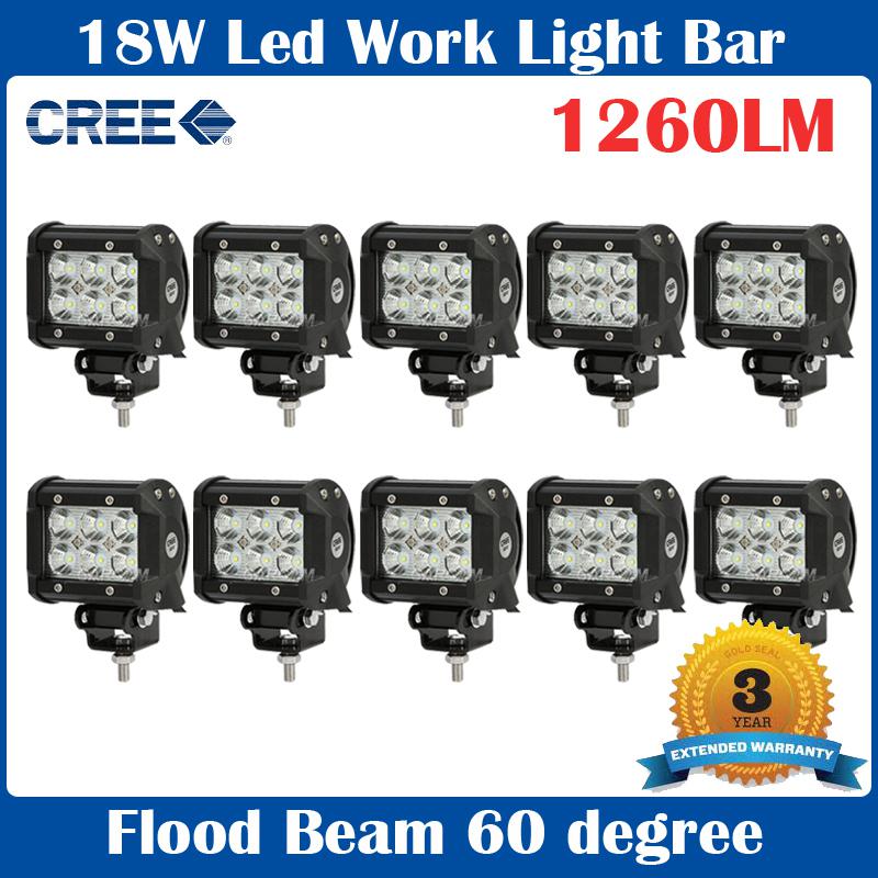 10x 4" 18w cree led work light bar 1260lm offroad spot flood lamp 4x4 4wd sale