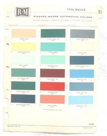 1956  buick r-m  color paint chip chart all models original 