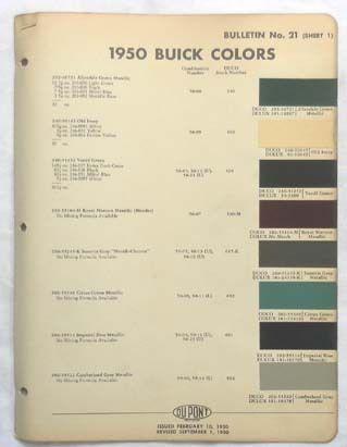 1950  buick dupont   color paint chip chart all models original 