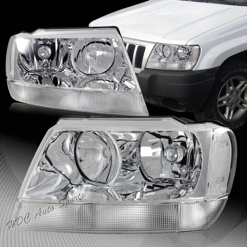 1x pair 1999-2004 jeep grand cherokee smoked housing smoke lens headlights lamp