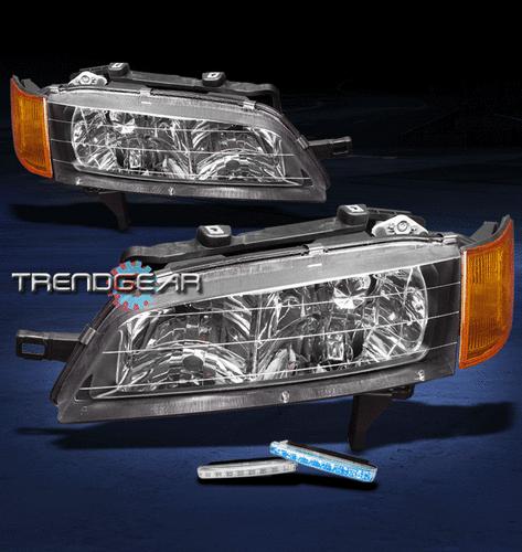 94-97 honda accord crystal jdm black head light+amber corner+blue drl led signal