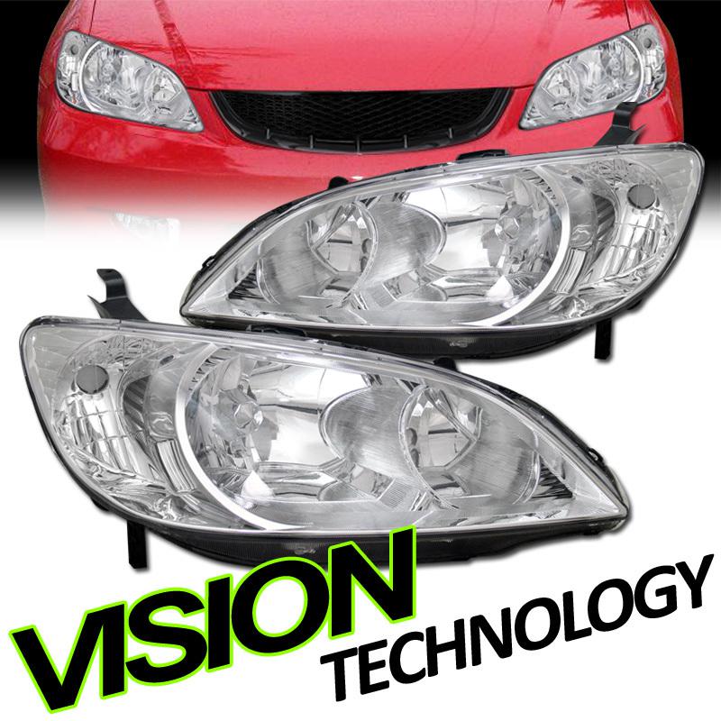 04-05 civic coupe/sedan chrome housing clear lens head lights lamps left+right