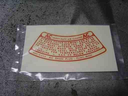 55 56 57 oil bath air cleaner decal chevy gm pontiac buick