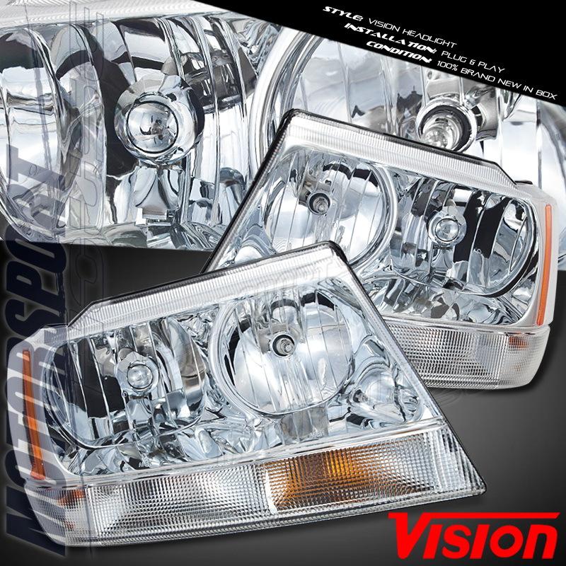 Jeep 99 00 01 02 03 04 grand cherokee limited suv euro clear chrome head lights 