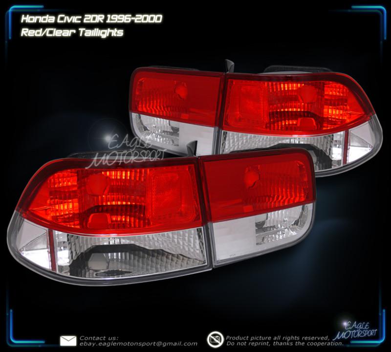 1996-2000 honda civic 2dr 2d coupe red clear tail lights rear lamps assembly