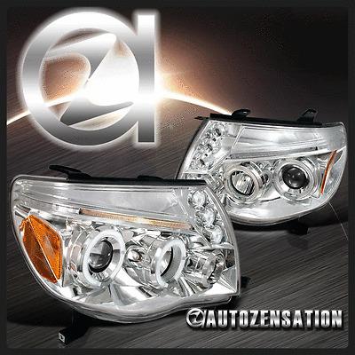 05-11 toyota tacoma chrome clear dual halo led projector headlights