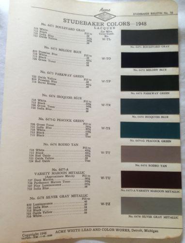 1948 studebaker paint chip color chart~starlight~champion~commander~original!
