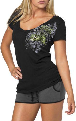 New msr metal mulisha royal flush womens cotton tee/t-shirt, black, med/md