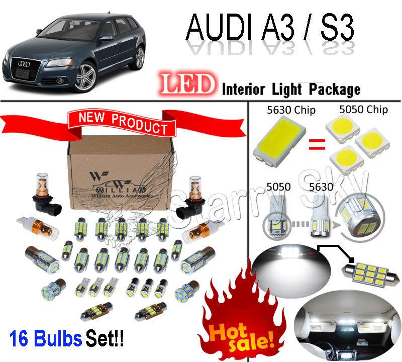 16 pcs super white 5630 led interior light package kit for audi a3 / s3 