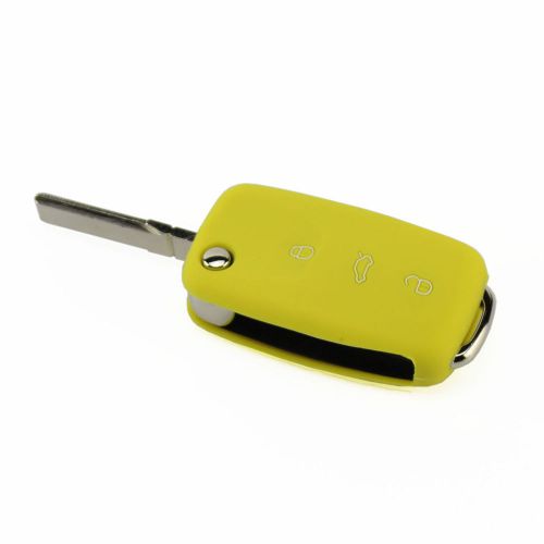 Fob 3 button yellow silicone key cover for vw passat jetta golf tiguan gti