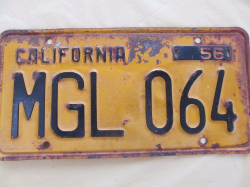 1956 1962 car california license plate (1) &#034;mgl 064&#034; y/b