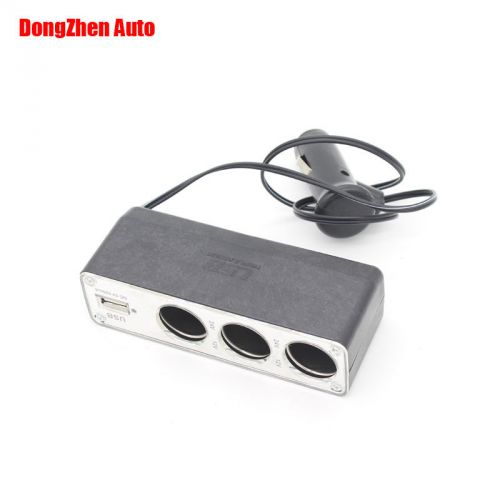 Usb+3 way auto car cigarette lighter socket splitter plug charger 12v