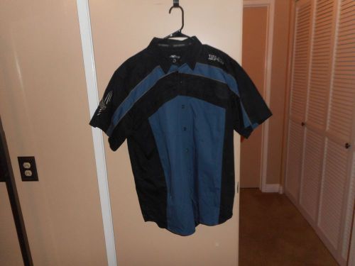 Men&#039;s harley davidson blue colorblocked woven button front garage shop shirt l