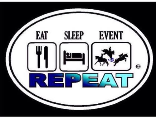 3-day eventing eat. sleep. event. repeat. horse printed 5&#034; oval decal/sticker