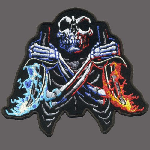 Skull fire dagger patch 5 inch biker patch