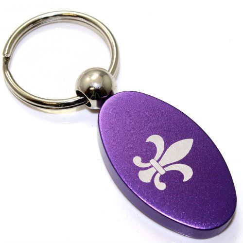 Purple aluminum metal oval fleur de lis logo key chain fob chrome ring