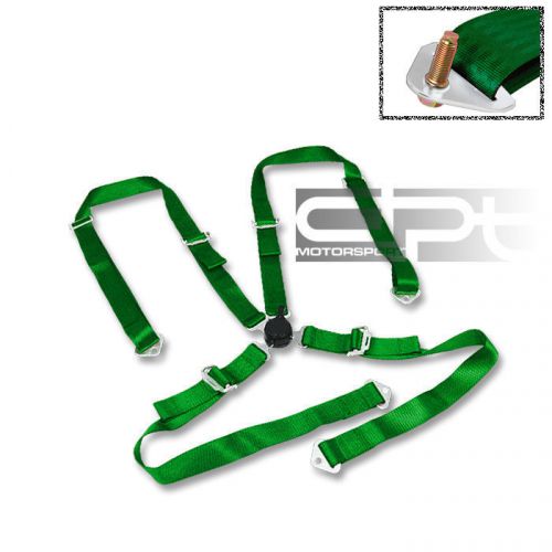 2&#034; nylon strap 4 point shoulder camlock harness bar green jdm racing seat belt