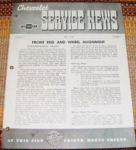 1938 july chevy super service news original front end alignment manual update