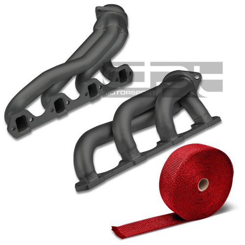 Fits 79-93 ford mustang 5.0 stainless black coated exhaust header+red heat wrap