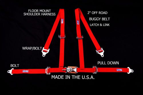 Rjs racing 2&#034; 4 pt latch &amp; link floor mount harness buggy belt red 50531-15-4