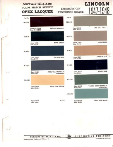 1947 1948 lincoln continental cosmopolitan lido paint chips 4748sherwin williams