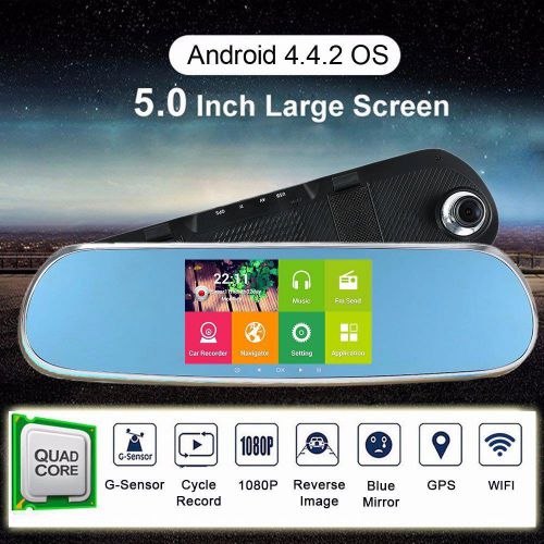 5&#034;  hd 1080p android gps nav wifi rear view mirror dual lens dvr camera recorder