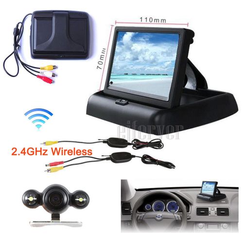 Wireless car rear view backup camera night vision 4.3&#034; car foldable monitor kit