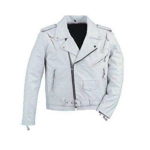 Xl mens leather white biker motorcycle jacket brand new lll-122