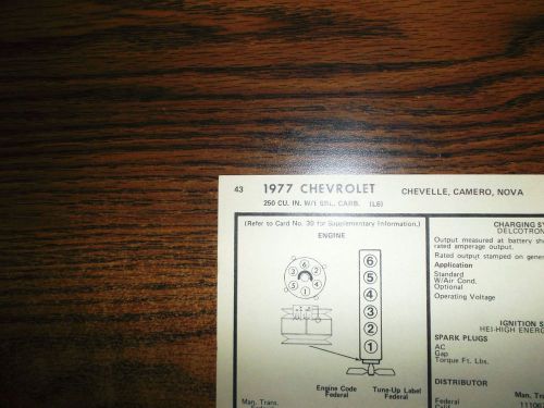 1977 chevrolet chevy &amp; camaro six series models 250 ci l6 1bbl tune up chart