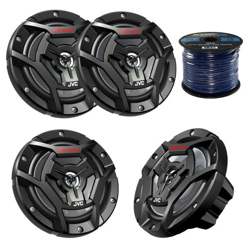 4x jvc csdr6200m 100-watt 6.5&#034; 2-way marine boat speakers, enrock 50 ft 16g wire