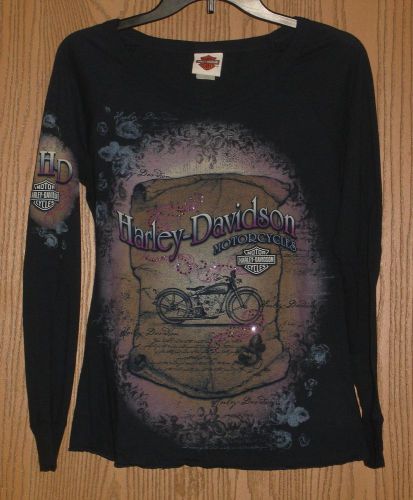 Womems authentic harley davidson multi-logo studded long sleeve size s !! mint !