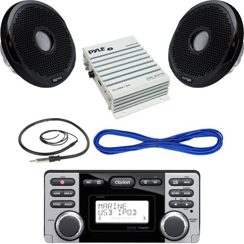 Clarion yacht usb-mp3 receiver, 7&#034; 2-way speaker, 240w amplifier, wire, antenna